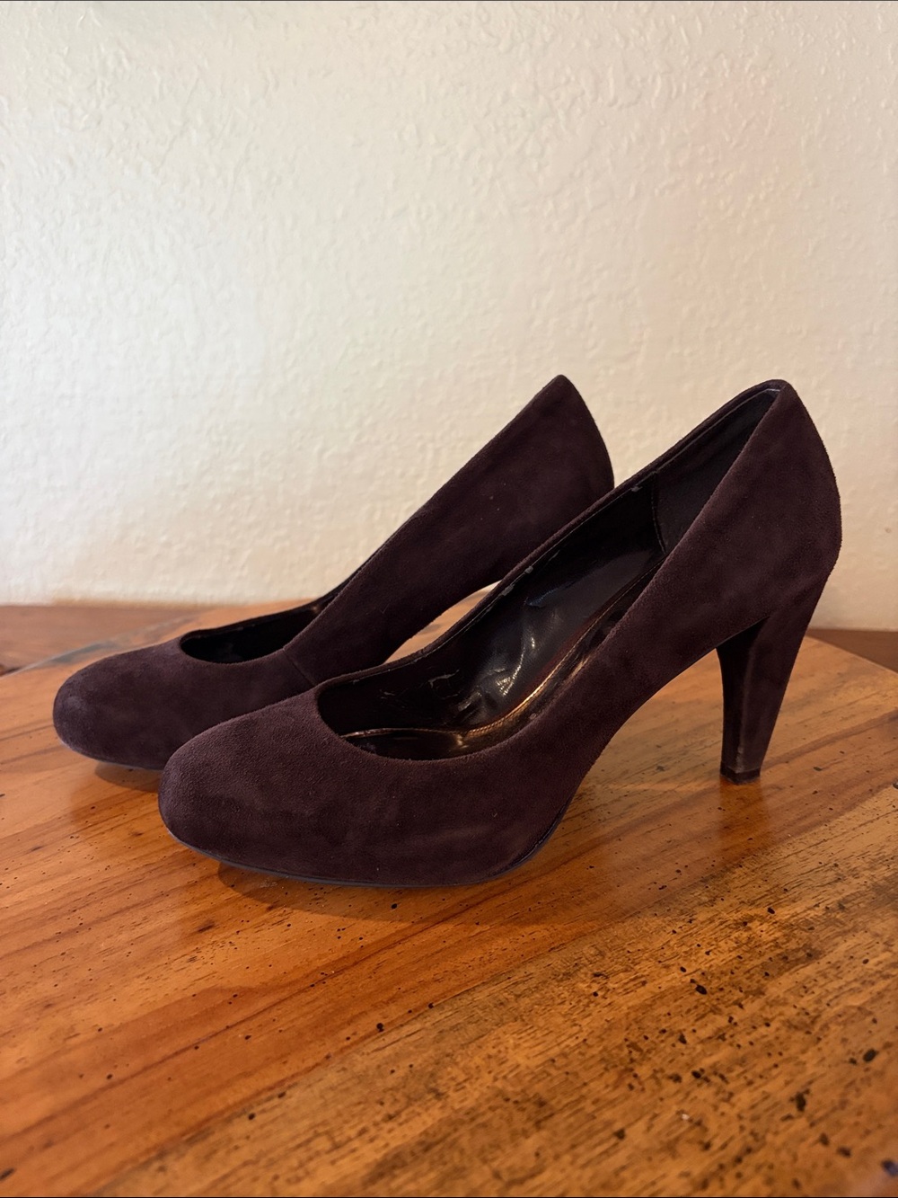 LOFT Dark Brown Suede Round-Toe Heels